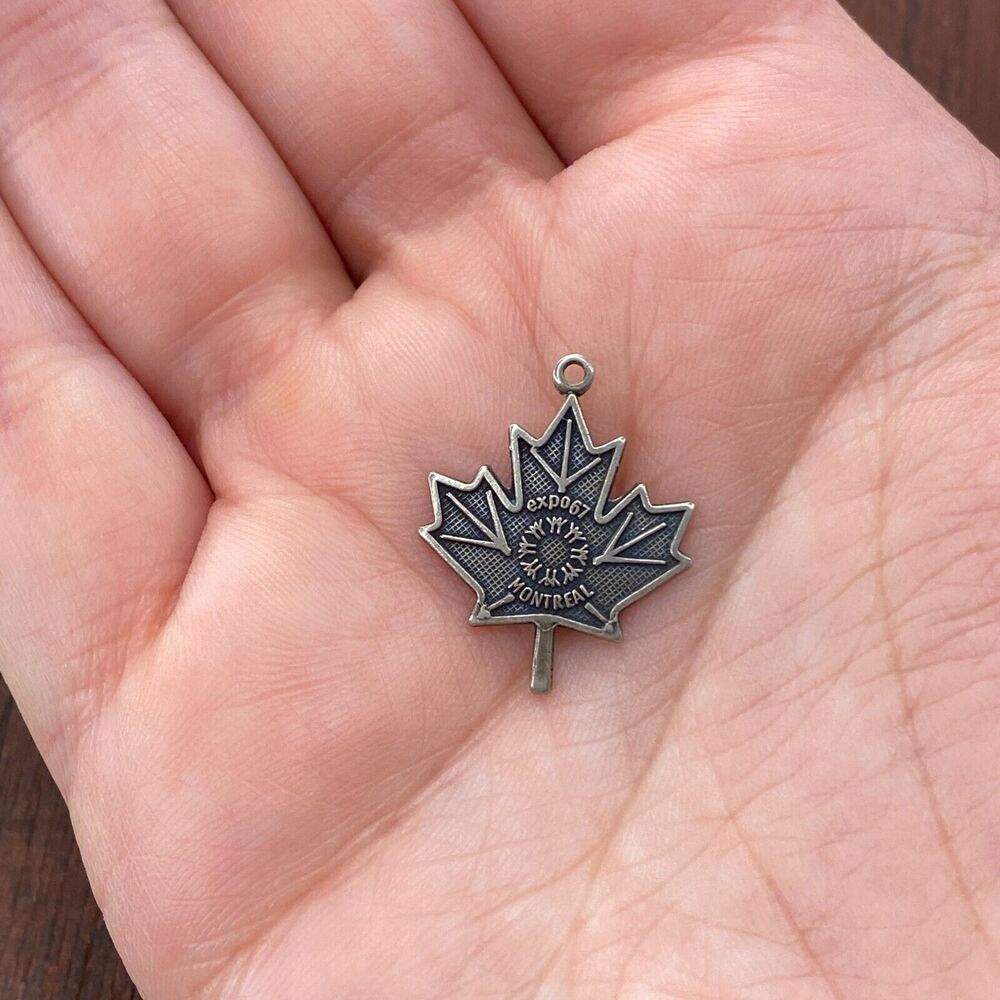 Vintage 925 Sterling Silver "Expo 67 Montreal" Maple Leaf Pendant Bracelet Charm